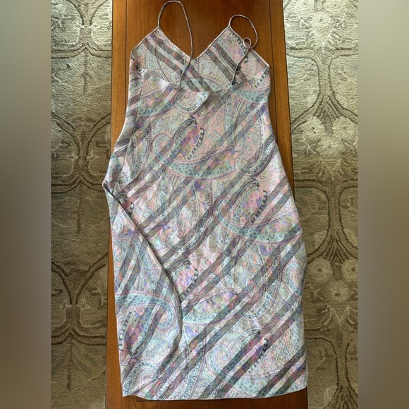 Vintage Satin Slip Dress - Pastel Paisley, Mid-Length, Fits Like Large - Picture 4 of 6